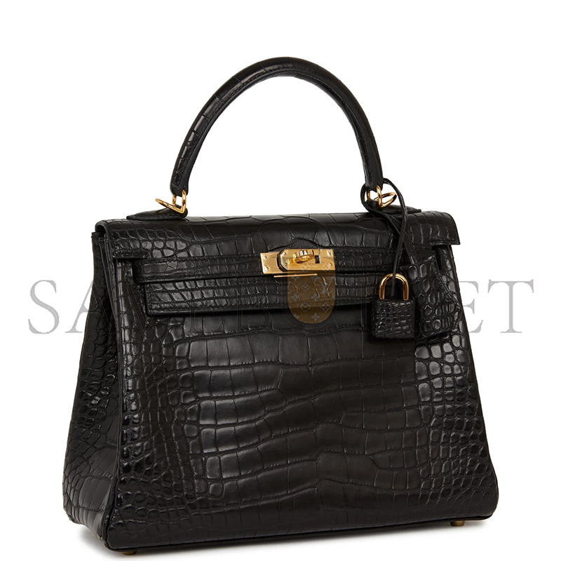 H**mes master kelly retourne 25 black matte alligator gold hardware (25*20*13cm)